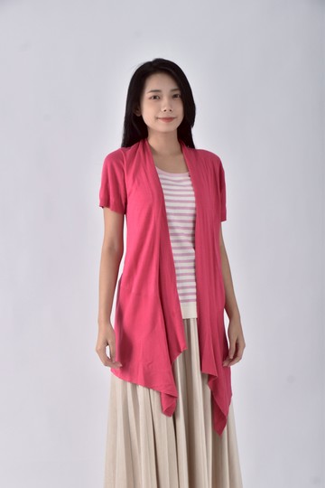 (S) jin棉質假兩件粉色短袖上衣