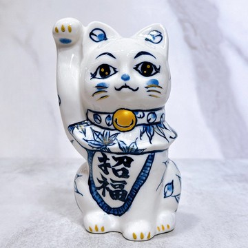 【藍韻招福】日本清水燒招財貓 | 染付 雲錦 金彩