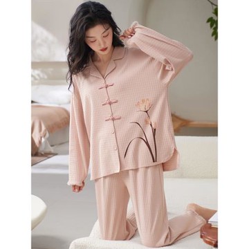 睡衣女春秋款2025年新款純棉長袖秋冬季大碼秋季新中式家居服套裝