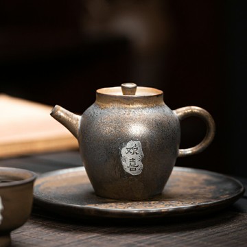 陶福氣 復古茶壺功夫茶具單壺創意灑金釉陶瓷茶道茶藝輕奢泡茶器