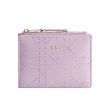 Dior 迪奧 Trianon Dahlia 對折 籐格紋 羊皮 拉鍊 皮夾 卡夾 短夾 夢幻粉色 S4603OSQM_20N