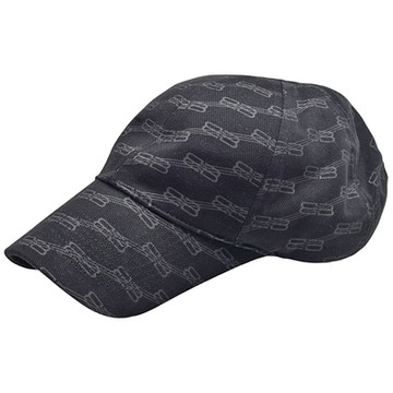 BALENCIAGA 經典品牌字母LOGO滿版印花洗舊棉棒球帽(黑色)