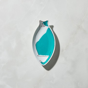 日本晴九谷燒 - 貓小盤 - 天空藍  - 14cm