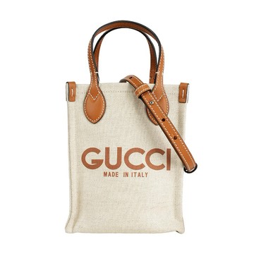 [平輸]GUCCI Logo 標誌帆布小款二用琴譜包(米色/棕色)