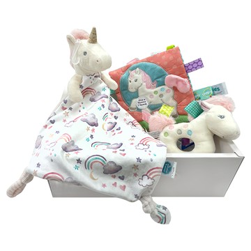 Mary Meyer 蜜兒 臻藏禮盒 Set 3個  柔軟手搖鈴 + 標籤動物安撫沙沙紙 + 柔軟安撫巾  獨角獸 多色  1盒