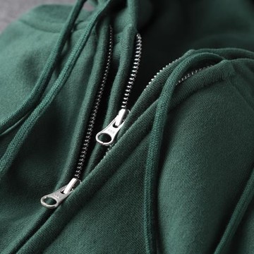 叢林綠 460g重磅橫向編織純色加絨拉鏈衛衣 森系純棉運動連帽外套