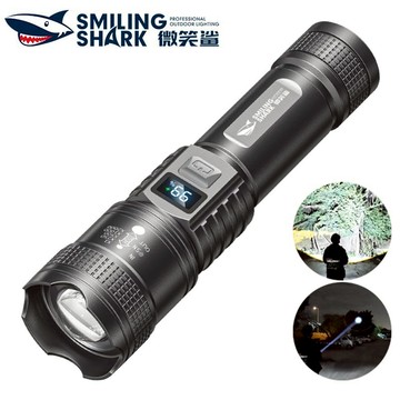 微笑鯊正品 SD1029 LED強光手電筒 P50 超亮遠射 輕巧便攜 3檔調焦 Type-C 帶數顯 防水戶外露營工作