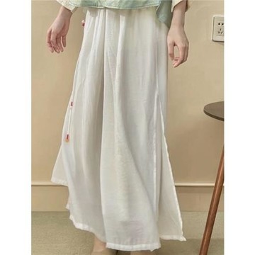 新中式國風【垂涼】苧麻裙褲褲2025春夏新款休閑闊腿褲女顯瘦百搭