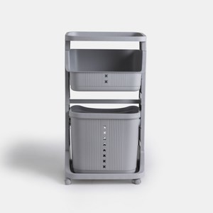 雙層置物附輪洗衣籃 灰