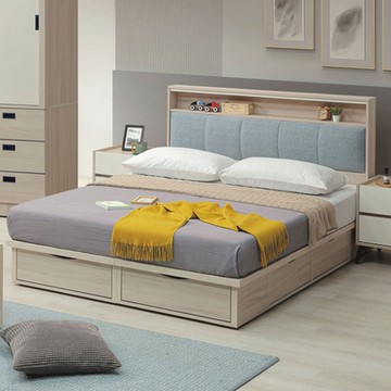 文創集 美斯六抽6尺雙人加大貓抓布床台組合(床頭片＋六抽床底＋不含床墊)-181x201x104cm免組