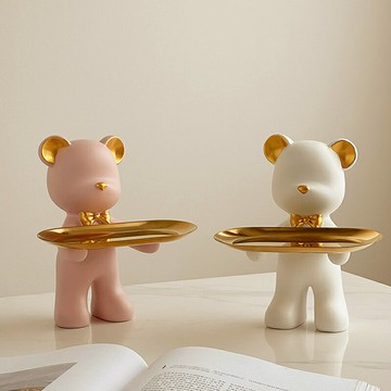 免運入戶玄關鑰匙收納架 輕奢暴力熊入門口鞋柜入戶玄關鑰匙收納擺件客廳托盤喬遷新居禮品