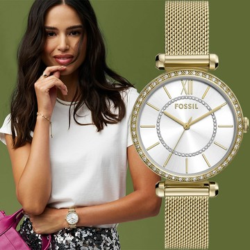 FOSSIL Tillie 時尚晶鑽米蘭女錶-銀x金/36mm BQ3990