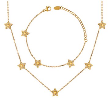 Jpqueen 星星設計感鑲鋯石女款鎖骨鍊項鍊手鍊(2色2款可選)