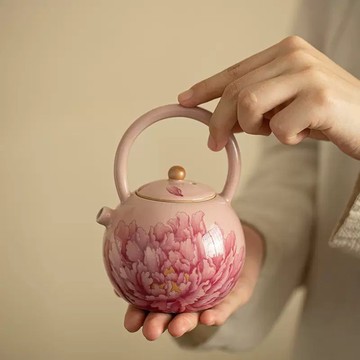 茶壶 茶具國色牡丹提梁壺陶瓷茶具茶壺單壺家用茶具功夫泡茶壺悶茶壺