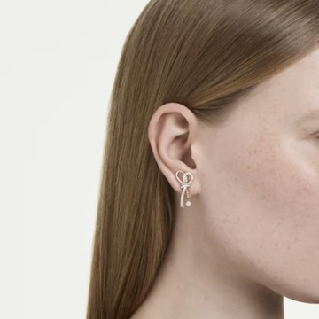 【Swarovski 施華洛世奇】Hyperbola 穿孔耳環 (混合式切割 蝴蝶結 白色 多種金屬潤飾)(5753331)
