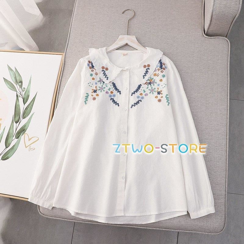 刺繍入りホワイト長袖トップス　ダナパリ シャツ レディース トップス 長袖 長袖シャツ 花柄 刺繍 シャツ