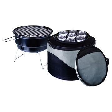 PICNIC TIME 便攜式燒烤保冷袋組 保冷袋x1 圓形木炭燒烤架x1  黑/灰色  19.54L