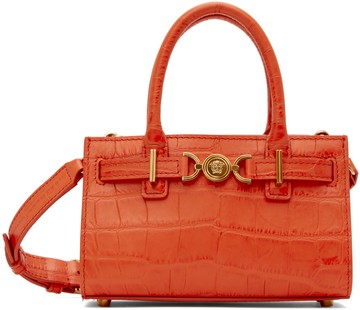 Versace 橙色迷你 Croc-Effect Medusa '95 手提包