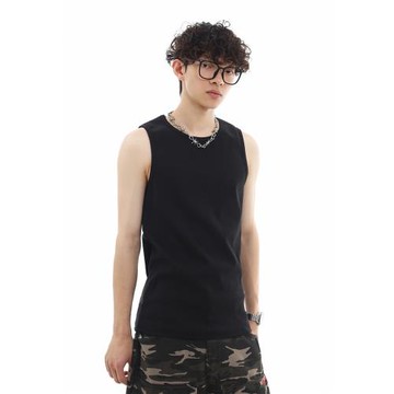 明星同款 基礎無袖T恤男嘻哈街頭背心 美式健身螺紋緊身重磅460g