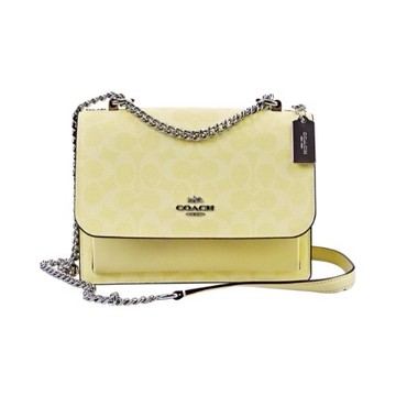 [平輸版] 【COACH】 Klare鵝黃色C LOGO PVC拼接素面皮革內雙層鍊帶方型斜背包 真品平輸