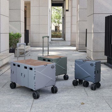 擴充式折疊收納手推車 藍灰/奶茶色/泥灰色 三色可選 贈彈力繩 泥灰