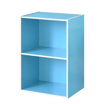 《HOPMA》日式木紋二層櫃(2入) 台灣製造 儲藏收納櫃 二格書櫃 展示空櫃-水藍