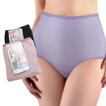 大尺碼橫條包臀高腰女內褲-8758-6件組