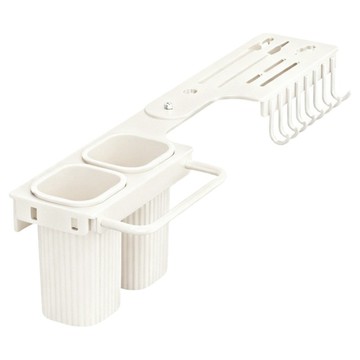 SUNORO 可調節旋轉式多功能廚房一體式刀架 雙杯帶8鉤  1個  白色