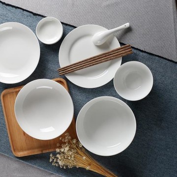 純白簡約2人食骨瓷餐具套裝 中式家用情侶陶瓷食器碗盤碟勺子湯碗