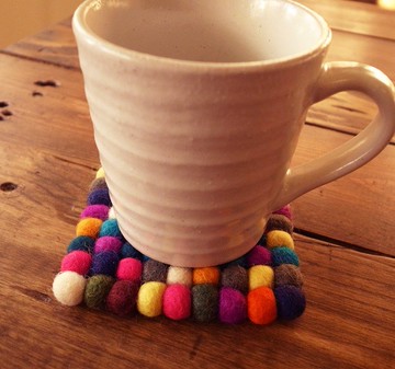 羊毛氈 球球 手工 杯墊 彩色 方形 10cm