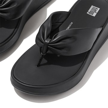 FitFlop F-MODE 皮革扭紋厚底夾脚涼鞋-女(黑色)