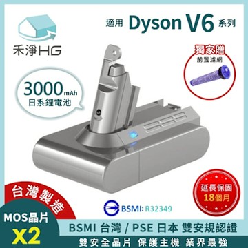 【禾淨家用HG】Dyson戴森 適用V6系列 DC6300 3000mAh 副廠吸塵器配件 鋰電池(贈前置濾網)