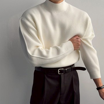 正韓厚實剪裁羅紋寬版半高領針織上衣 6色 YUPPIE 預購商品0105