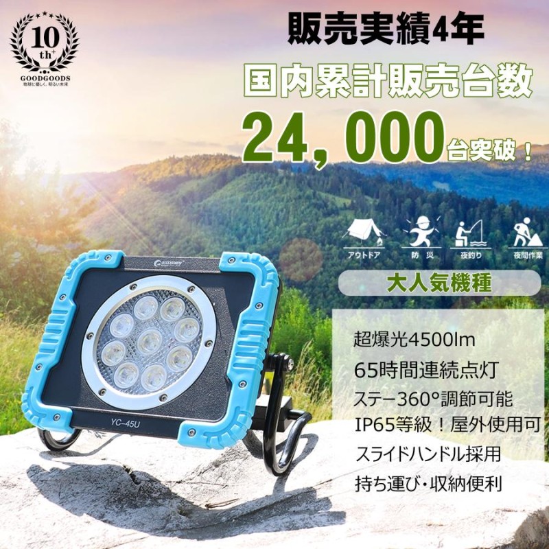 グッドグッズ GOODGOODS led投光器 充電式 作業灯 45W IP65 防水