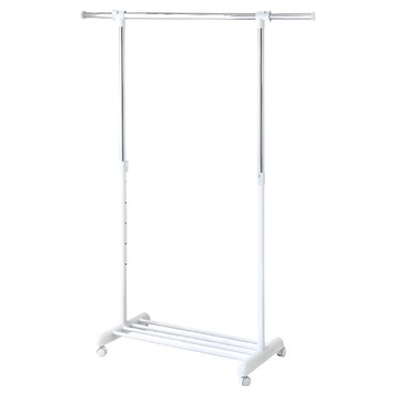TRUELIFE OUTLET 升級款5段單桿吊衣架 白色 可調高度 附帶滾輪 底部置物架  86.5~123 x 44 x 120~159.5cm