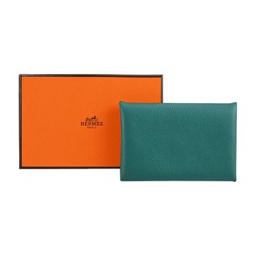 Hermes 愛馬仕 Calvi 系列撞色款釦式名片/卡包(Z6孔雀綠/淺藍)