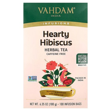 VAHDAM India, Infusions，草本茶，暖心木槿香，無咖啡萃取，100 液袋，6.35 盎司（180 克）