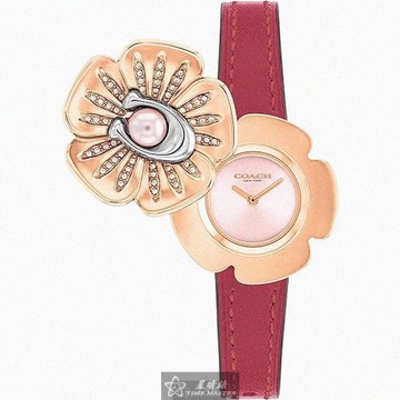 COACH手錶，編號CH00178，28mm玫瑰金圓形精鋼錶殼，玫瑰金色簡約， 中二針顯示錶面，粉紅真皮皮革錶帶款_廠商直送