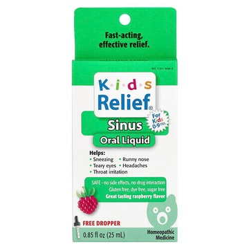 Homeolab USA, Kids Relief®，鼻竇口服液，0-9 歲兒童，樹莓，0.85 液量盎司（25 毫升）