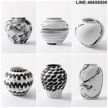 免運 速發 開立發票 擺件 造景擺件 裝飾品 樣板房擺件 喬遷禮品  新中式水墨陶瓷大花瓶日式磨砂大口徑罐子玄關侘寂風書房 辦公室擺件