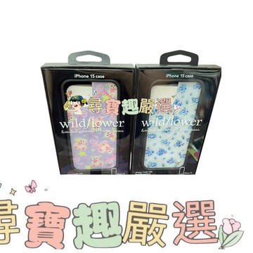 Wild/flower iPhone 15 彩繪手機殼粉紫小熊/彩繪手機殼藍白花束/iPhone 15/15plus 帶鑽鏡頭貼
