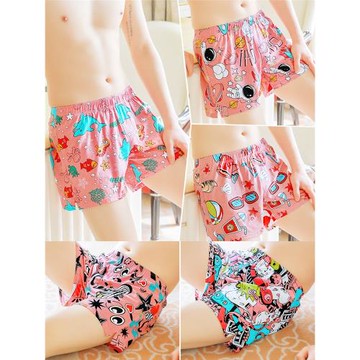 寬松男士卡通內褲純棉透氣騷粉色阿羅褲夏季印花休閑褲衩四角短褲