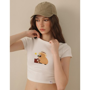 r. fav 【DINOTAENG】彩色印花圓領短袖短版TEE(白/紅/淺藍) 女裝 現貨