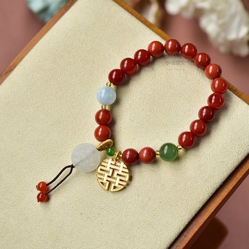 天然南紅瑪瑙 和田玉蓮花吊墜 碧玉圓珠 海藍寶 砂金吊墜 復古風