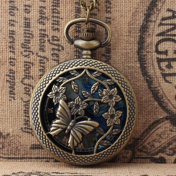 新款星月夜合金懷表女士蝴蝶翻蓋石英掛表高中生性創意畢業禮物