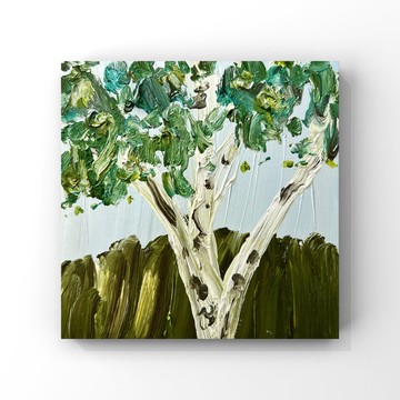 樺樹畫 原創藝術 小樺樹油畫 綠色植牆面裝飾