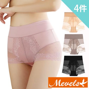 Mevels瑪薇絲-4件組 氣質蕾絲無痕中高腰內褲/平口內褲/塑身內褲/收腹內褲/女內褲(L-XL)