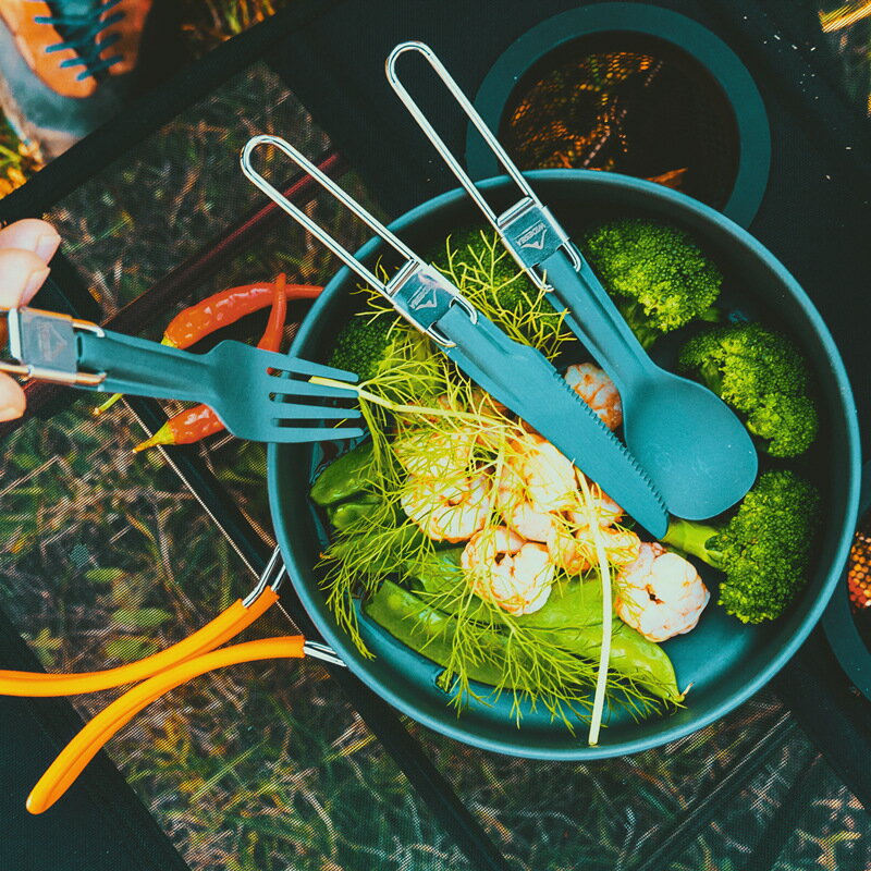 野營 餐具 ● 野營餐具可折疊刀叉勺子戶外 用品旅行露營裝備野餐便攜 硬質鋁