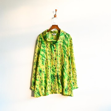 【蛋植物古著】鬱青濾鏡寬鬆印花古著襯衫