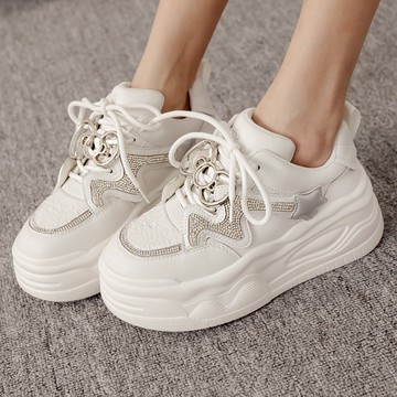 Ann’S X Sanrio三麗鷗 HELLO KITTY 聯名閃亮流星燙鑽大蝴蝶結真皮輕量厚底休閒鞋6cm-白